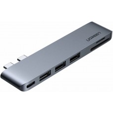 Картридер UGreen 2xType C to 3 USB 3.0 + SD/Micro SD + USB-C Space Gray